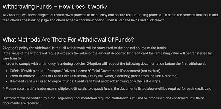 24Option withdrawals