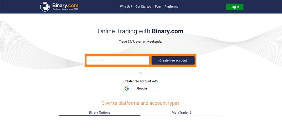 Binary.com main page