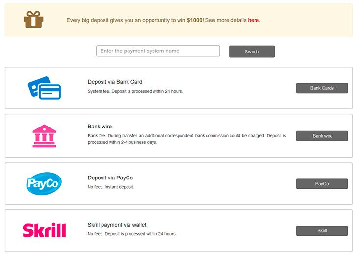 InstaForex payment methods