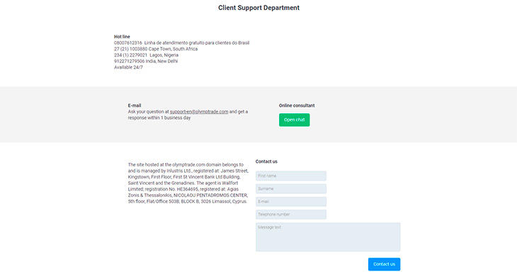 Olymp Trade client support department
