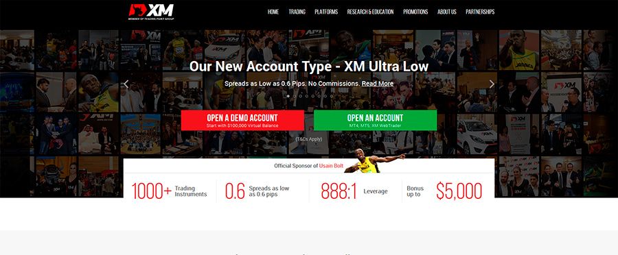 XM Forex main page